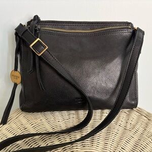 margot Black Leather Crossbody with Gold Hardware